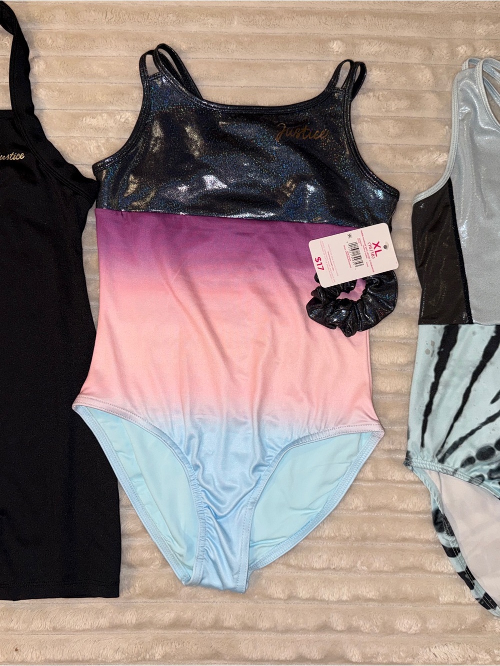 ✨Bundle✨ Justice Girls Ombre One-Piece Swimsuit in Black, Pink & Blue